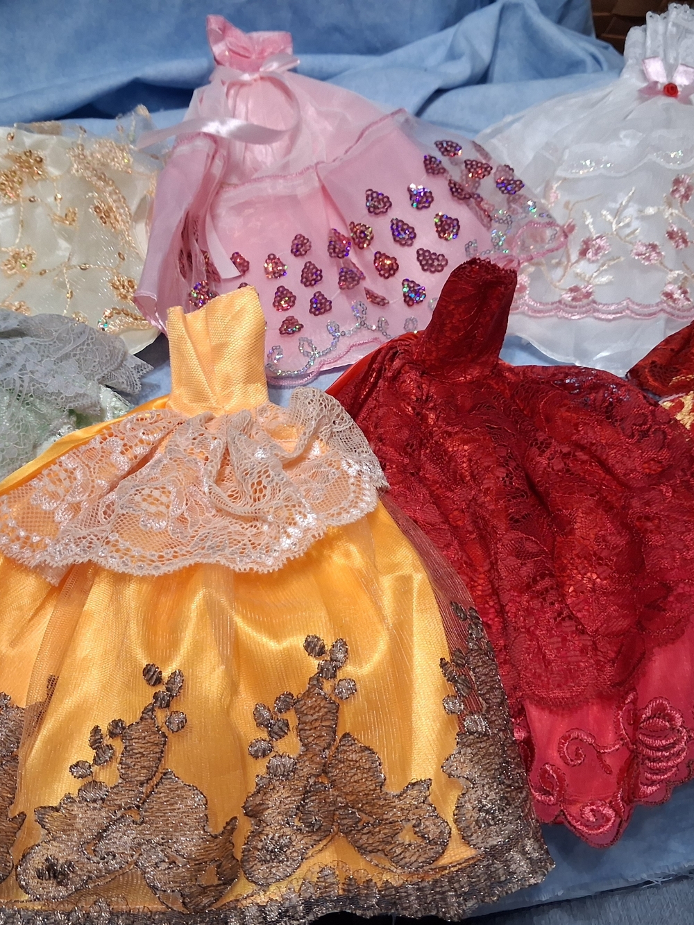 Assorted Barbie  Doll Dresses - Yellow Gold & Red Lace